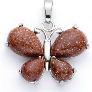 Gold Sandstone Natural Stone Cute Butterfly Pendant Necklace Gemstone Pendant